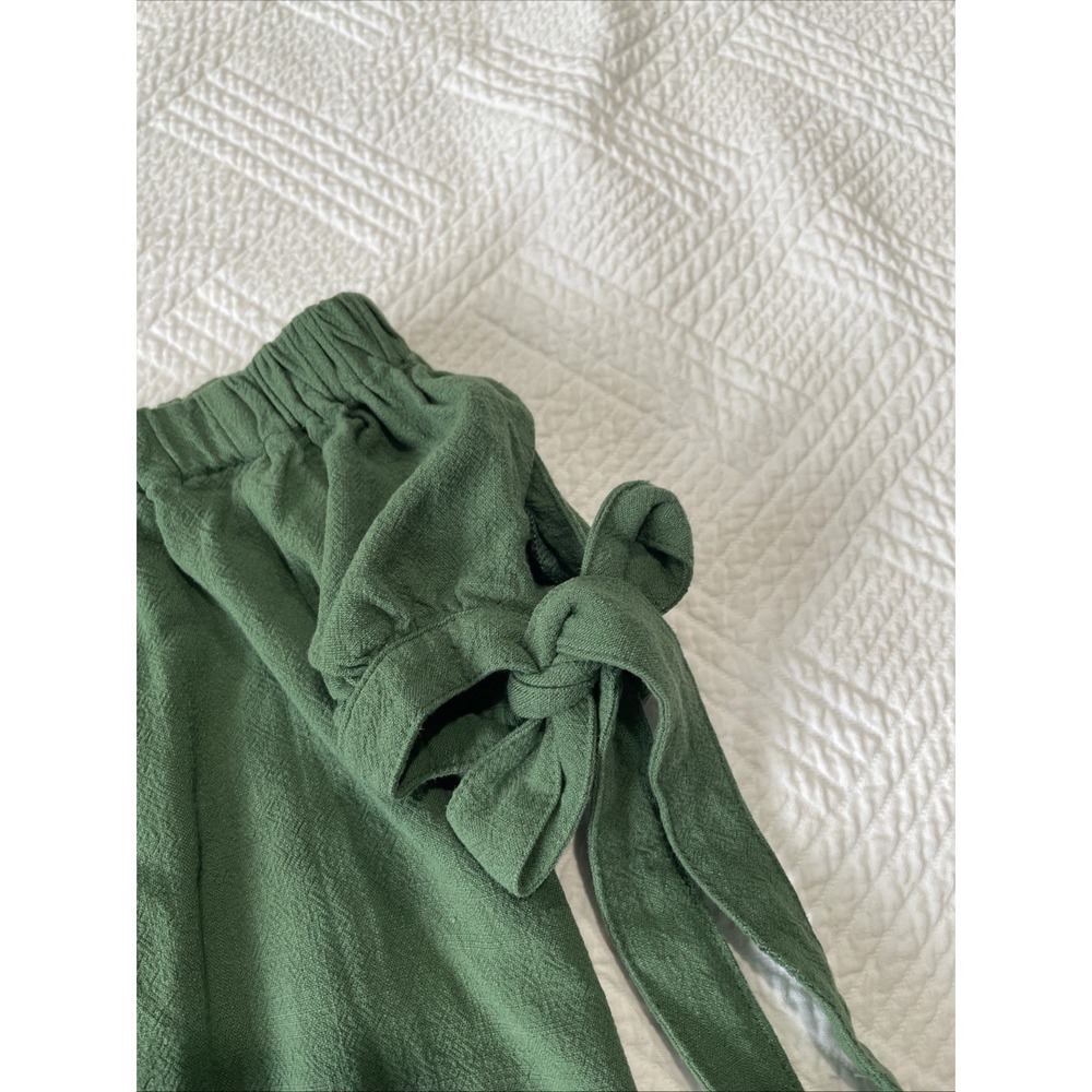 Lulus Women's Top XS Green Off The Shoulder Tie Sleeve Lined Cottagecore - Picture 3 of 7
